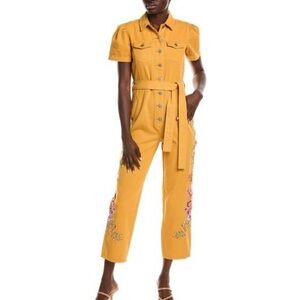 Driftwood Portofino Jumpsuot in Yellow mustard size large embroidered belted